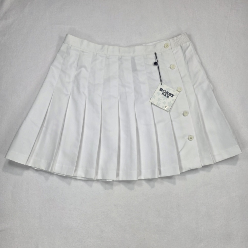 NWT Vintage BOAST Pot Leaf Pleated White Golf Tennis Pickleball Mini Skirt 16